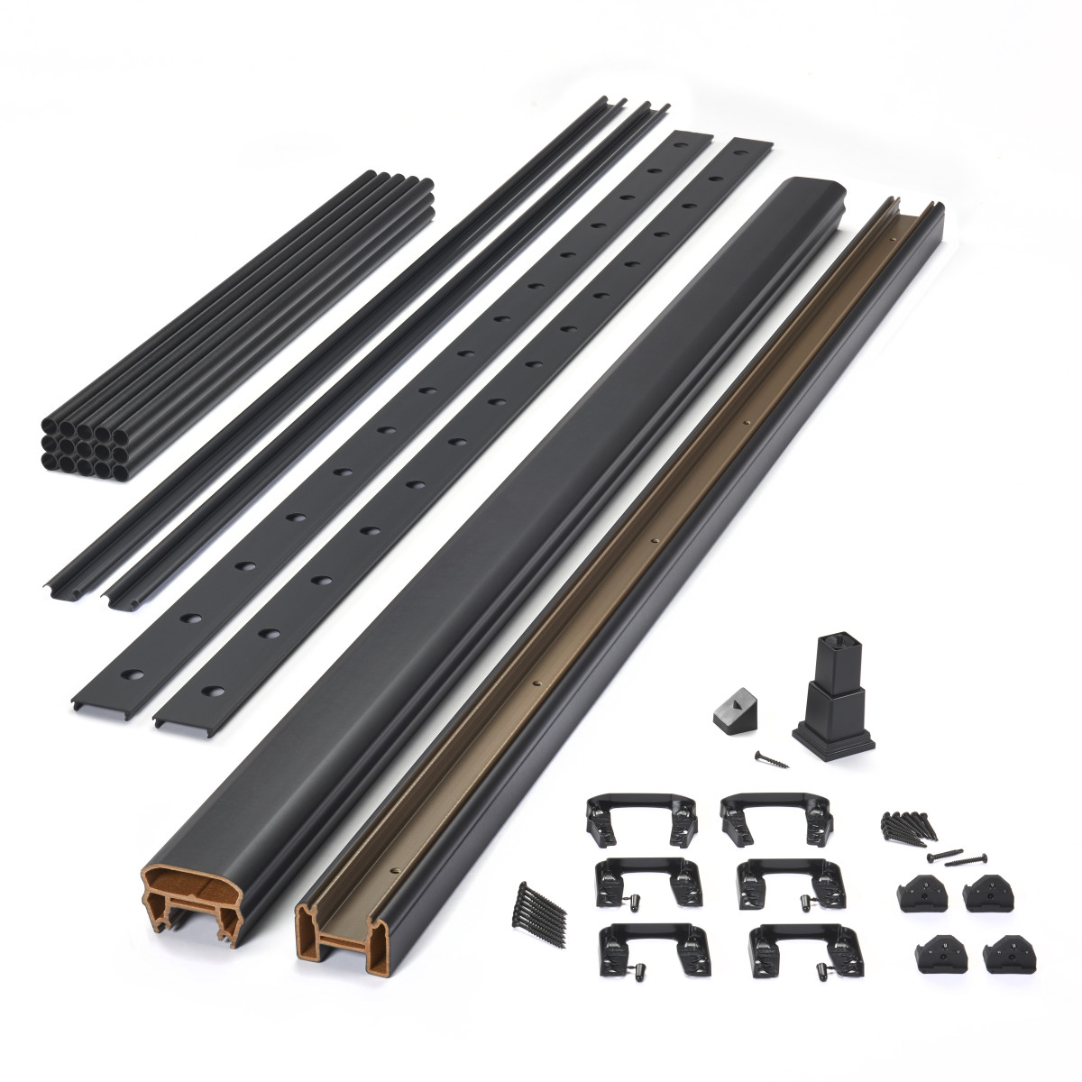 Main 14 - 8-ft x 36-in Transcend Cocktail Stair Rail Kit with Round Aluminum Balusters - Classic White Full Span - Arlington Coal & Lumber